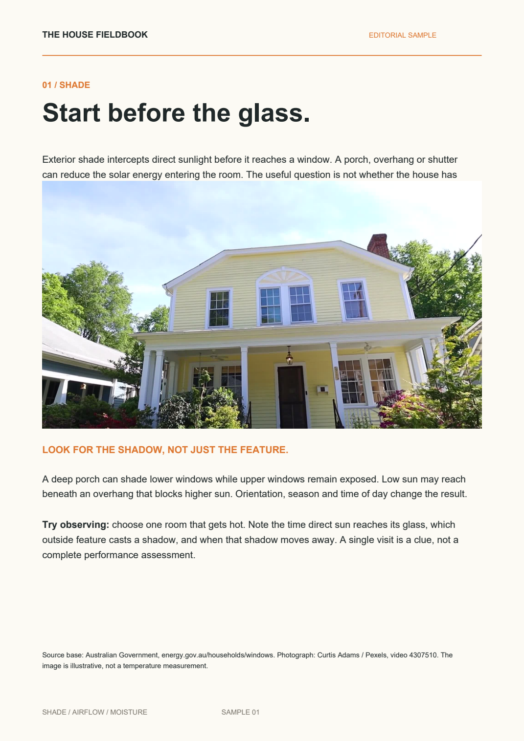 Sample page explaining exterior shade