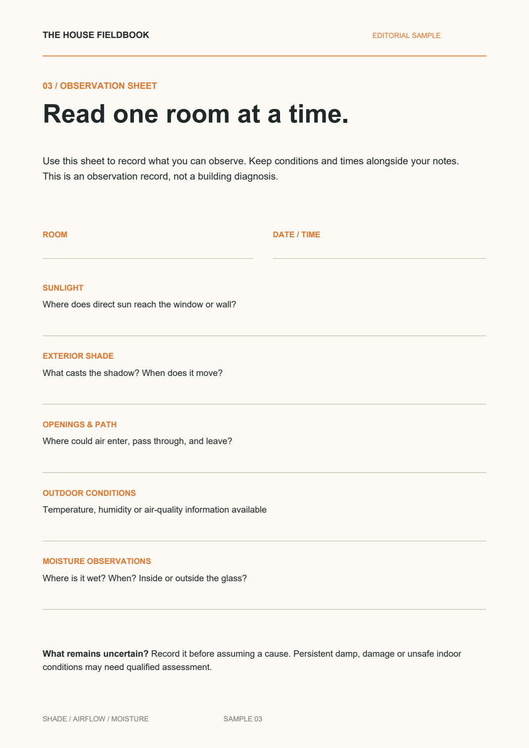 Printable home observation worksheet